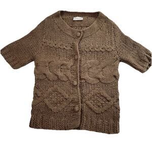 Soft Surroundings Chunky Knit Sweater Size M Brown Wool Blend Snaps Cardigan